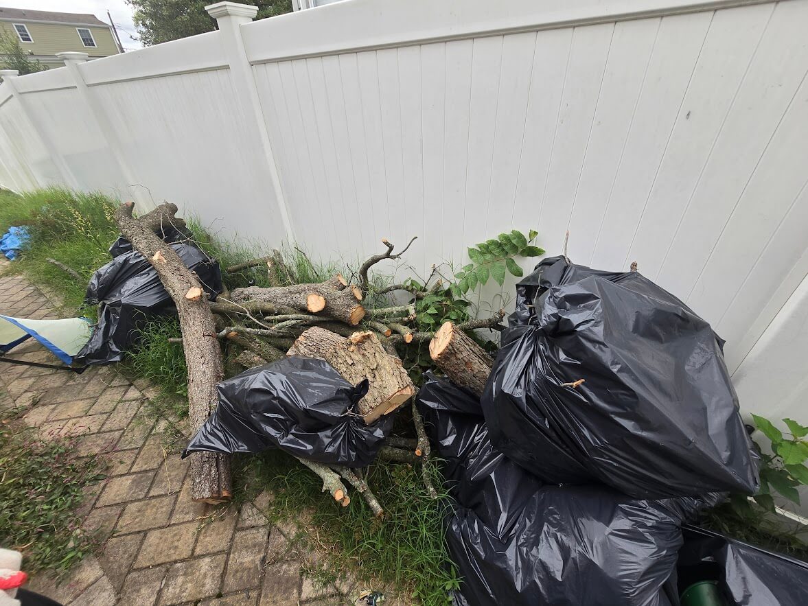 Yard debris before removal in Nassau